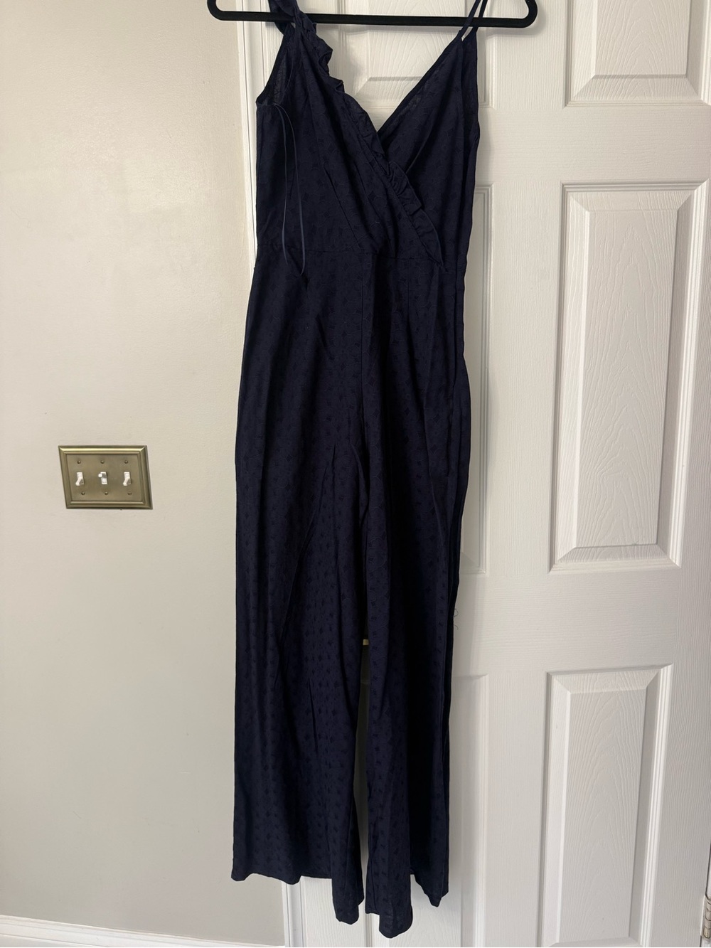 Plunge Neck Navy Wide-Leg Jumpsuit